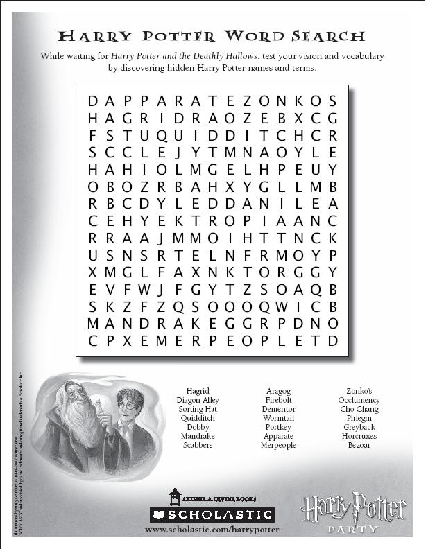 Harry Potter Wordsearch Puzzle